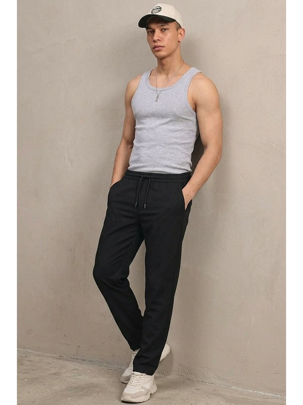 Erkek Klasik Comfort Siyah Lastikli Pantolon-2