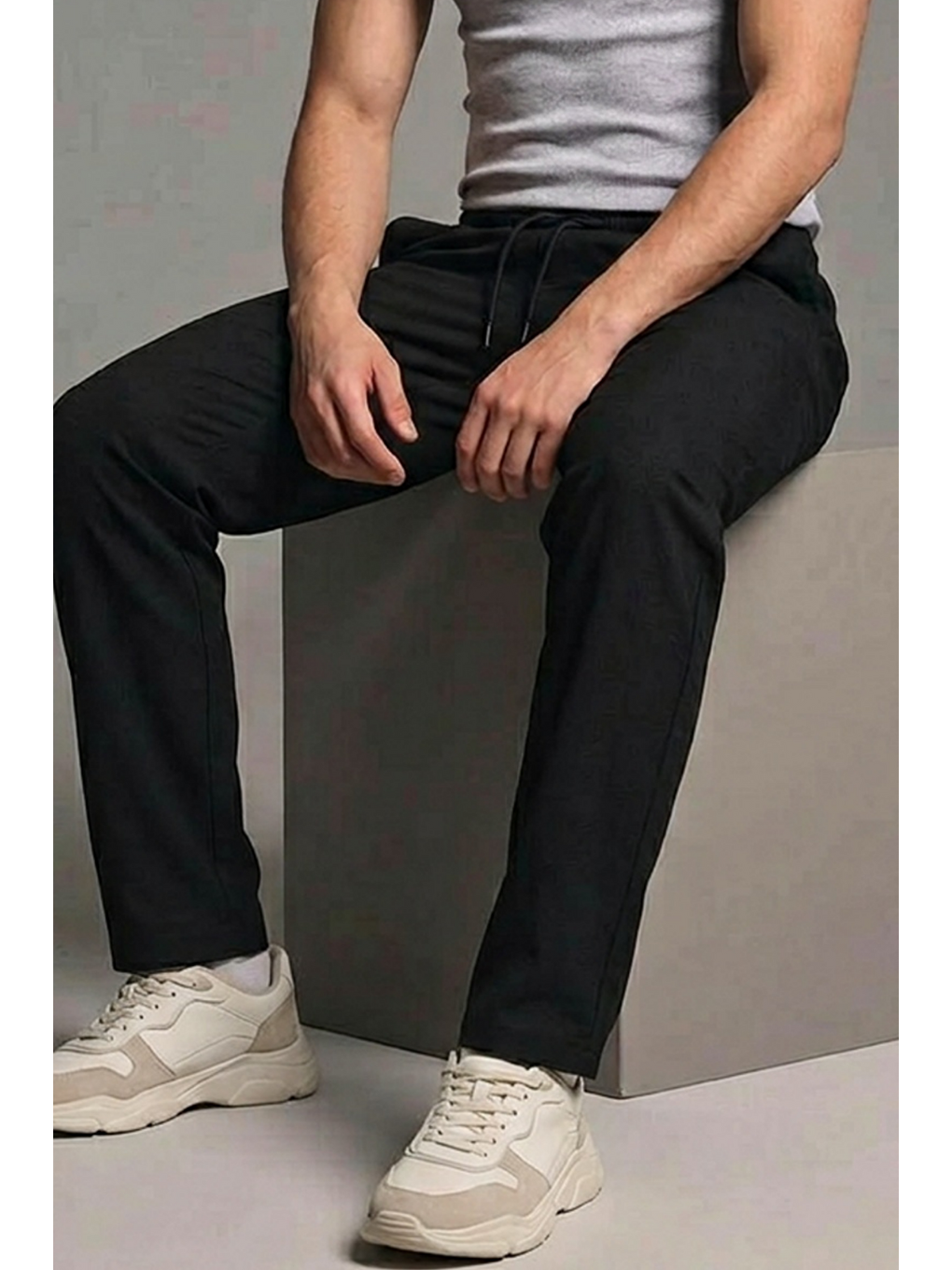 Erkek Klasik Comfort Siyah Lastikli Pantolon-5