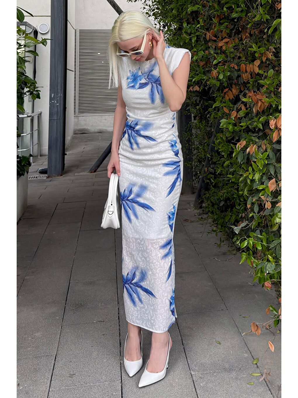 Mavi Desenli Midi Boy Kadın Elbise Mg2464-4