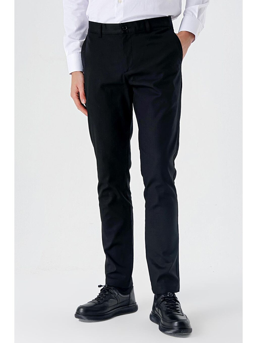 Siyah Pamuklu Yandan Cepli Casual Slim Fit Chino Pantolon 1003240151-1