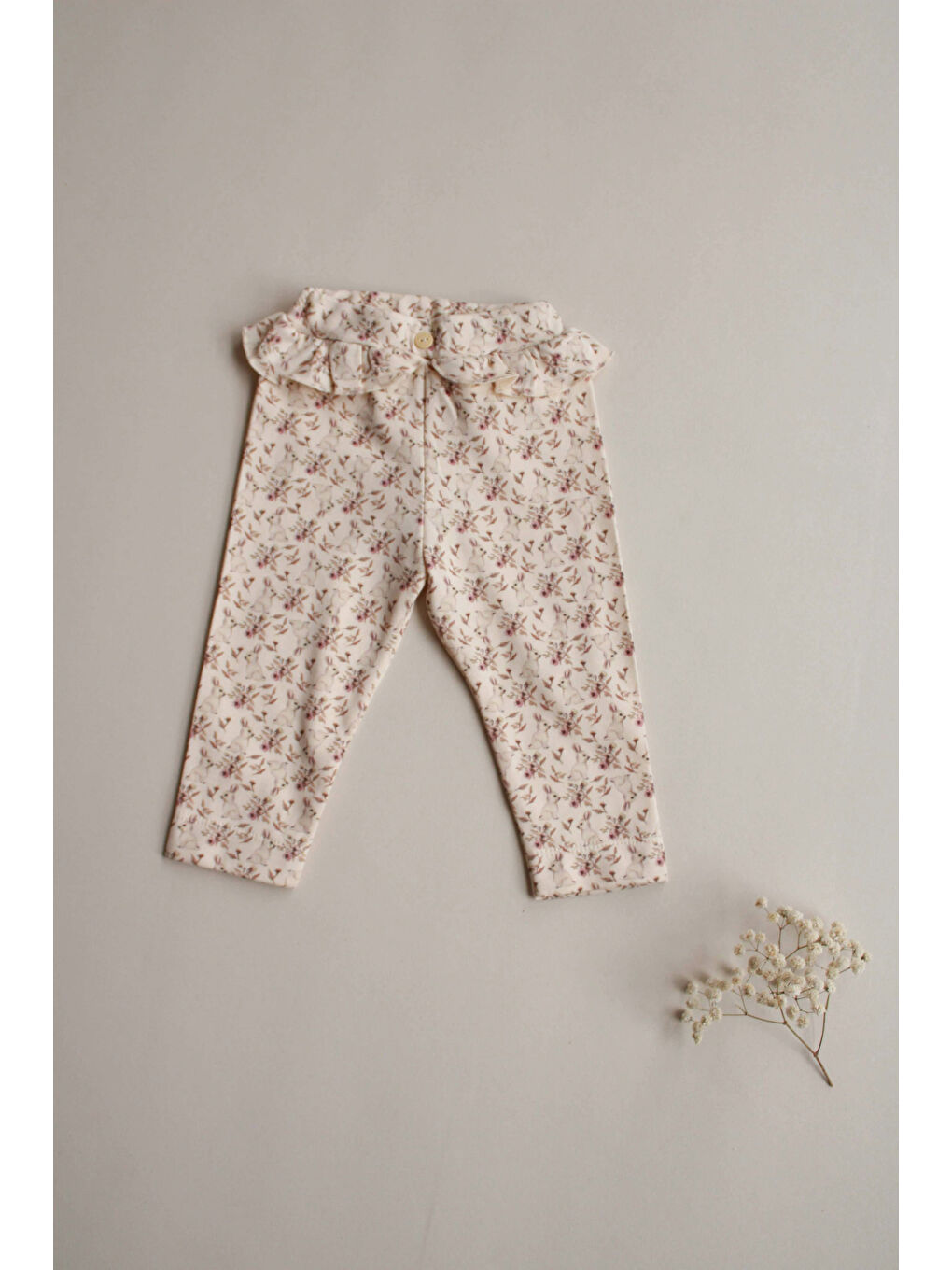 Bej Tavşan Baskılı Bel Fırfırlı Kız Bebek Tayt