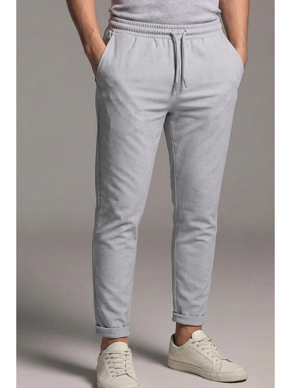 Beyaz Erkek Klasik Comfort A.Gri Lastikli Pantolon-4
