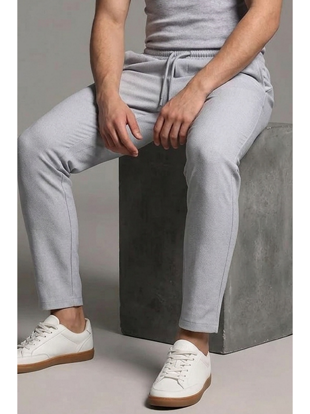 Beyaz Erkek Klasik Comfort A.Gri Lastikli Pantolon-5