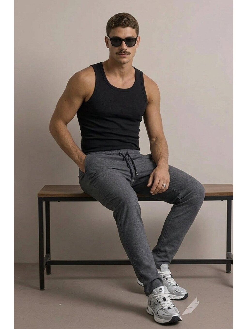 Gri Erkek Basic Trend Bel Lastikli Füme Bol Pantolon-1