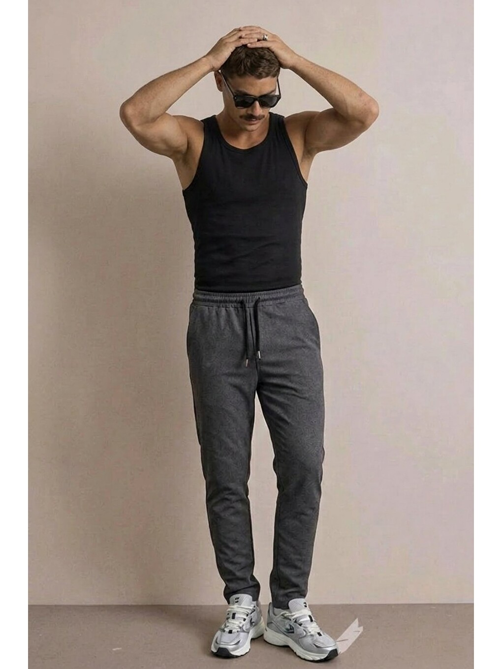 Gri Erkek Basic Trend Bel Lastikli Füme Bol Pantolon-2