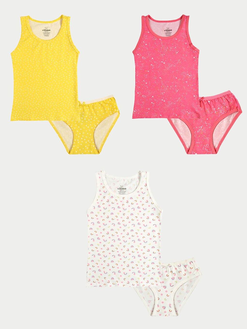 Kız Çocuk Pamuklu 3'Lü Atlet 3'Lü Slip Karışık Renk Rain 6 Parça Set