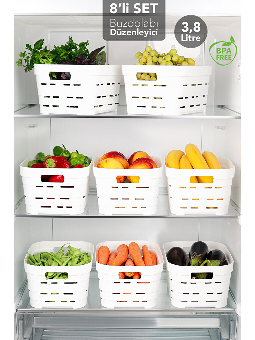 Beyaz 8 Adet Delikli Buzdolabı Düzenleyici 3,8 l