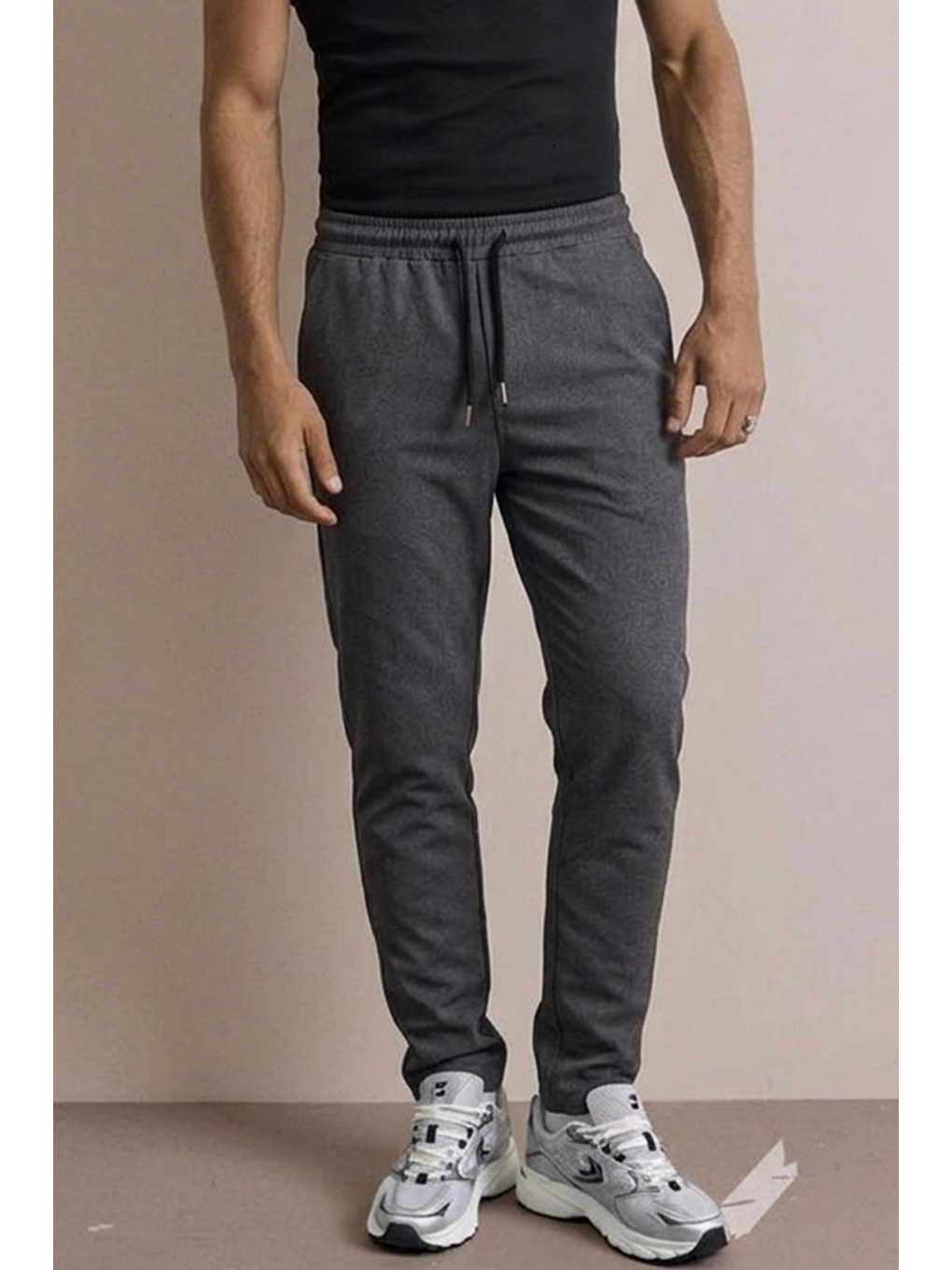 Gri Erkek Basic Trend Bel Lastikli Füme Bol Pantolon-4