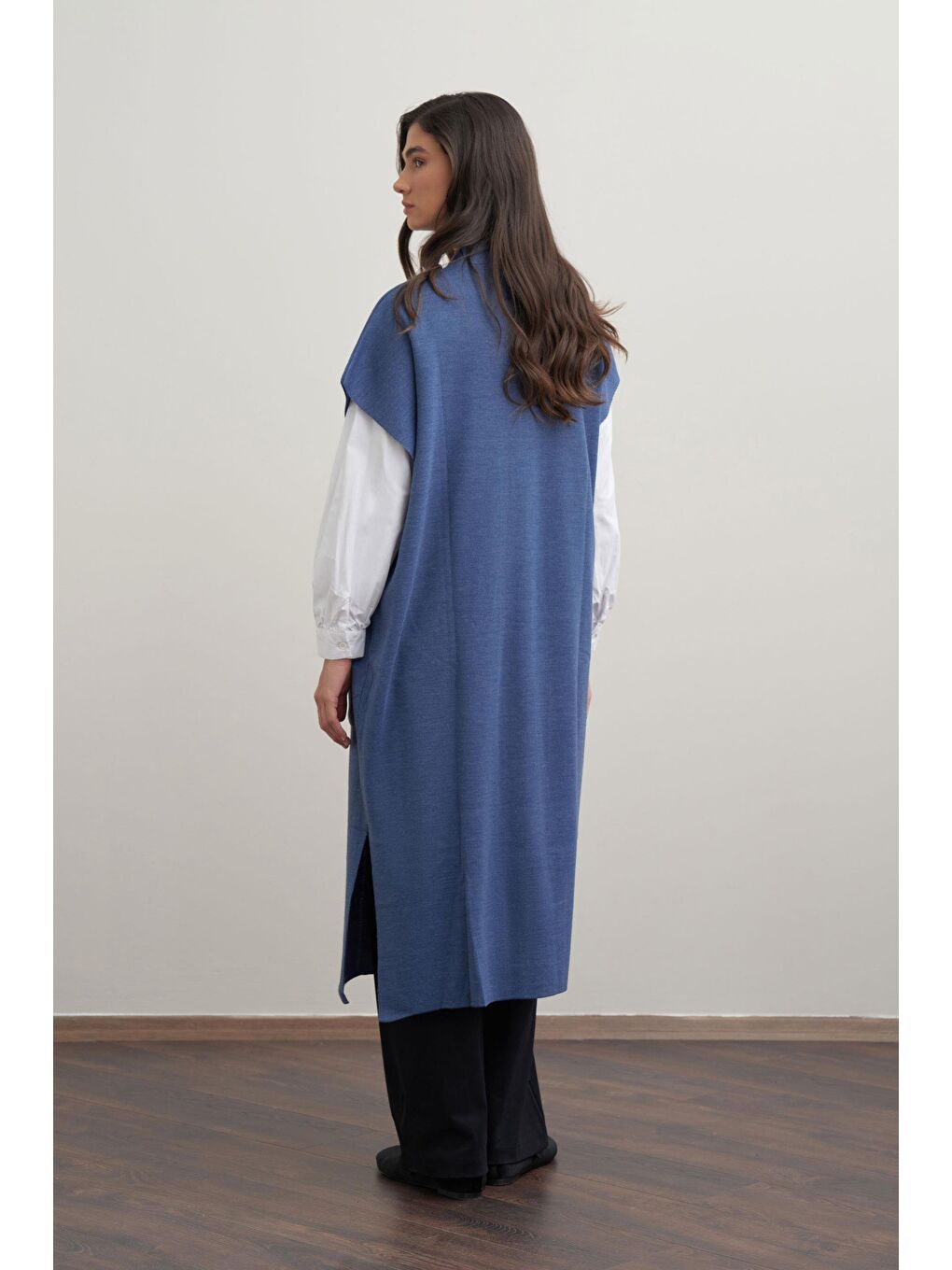 İndigo-Cepli Uzun Triko Yelek-2