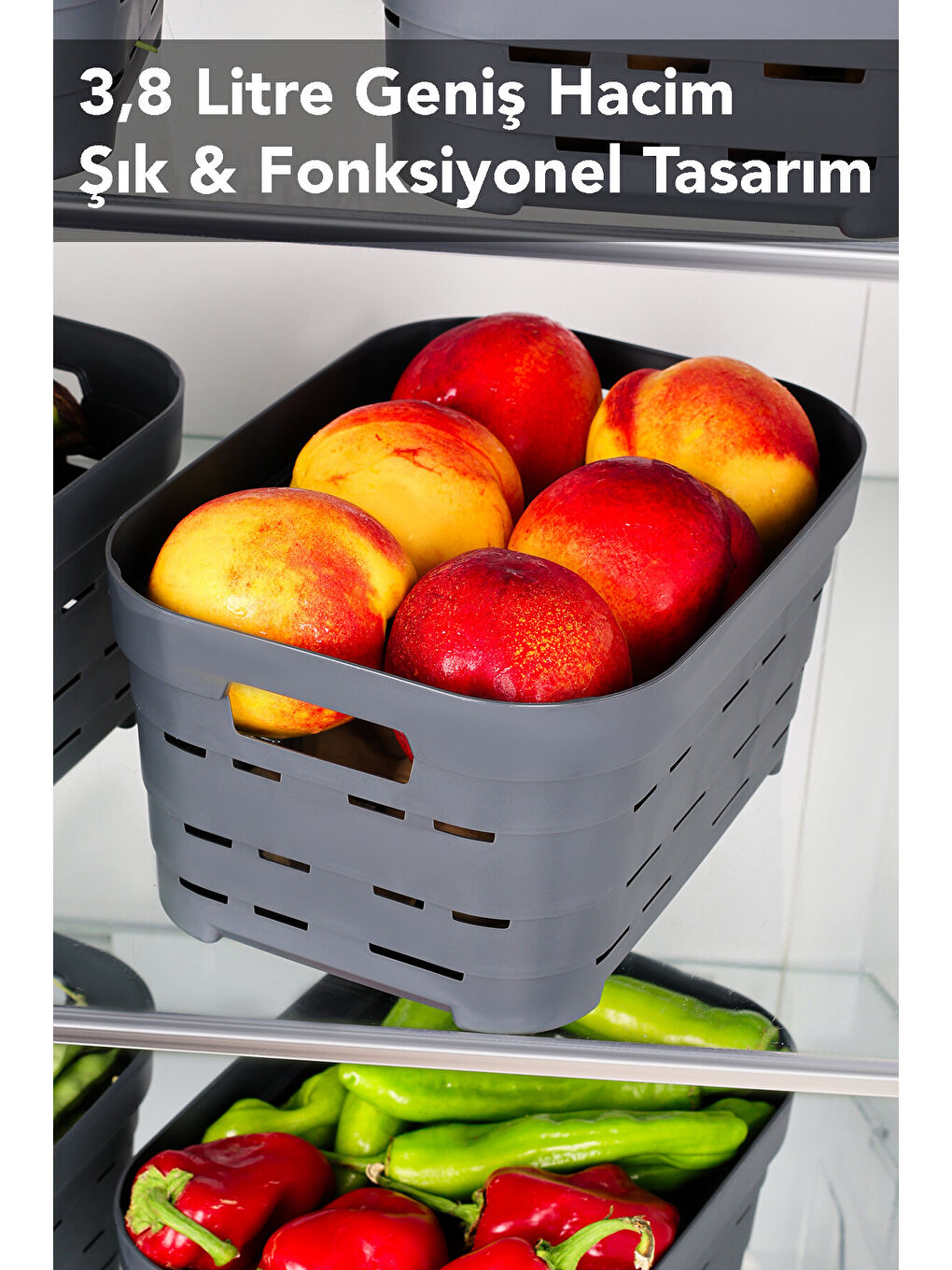 Antrasit 5 Adet Delikli Buzdolabı Düzenleyici 3,8 l-1