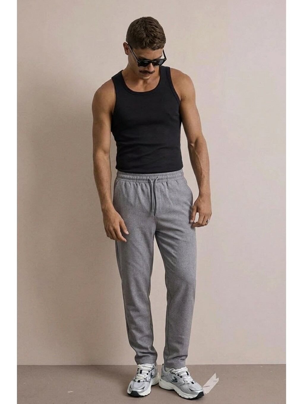 Erkek Basic Trend Bel Lastikli Antrasit Bol Pantolon