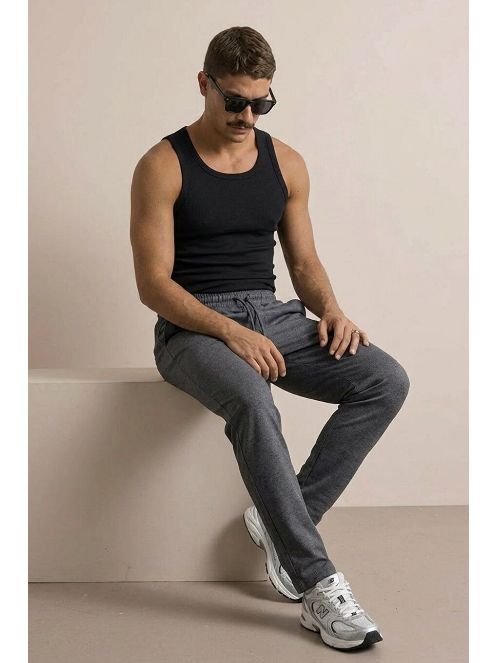 Erkek Basic Trend Bel Lastikli Antrasit Bol Pantolon-1