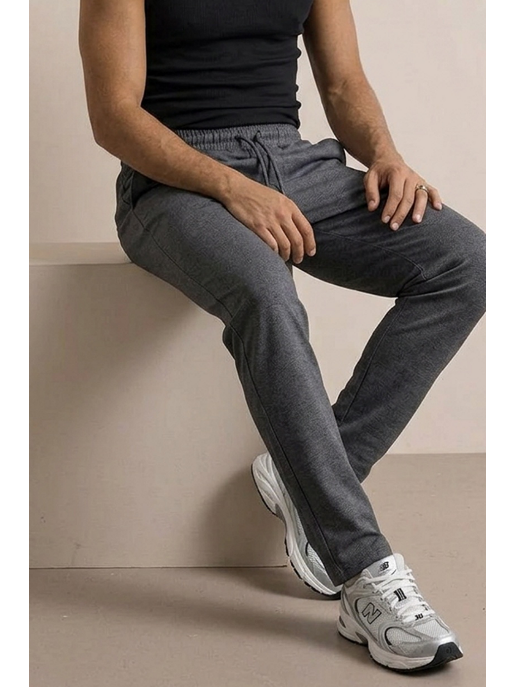 Erkek Basic Trend Bel Lastikli Antrasit Bol Pantolon-5