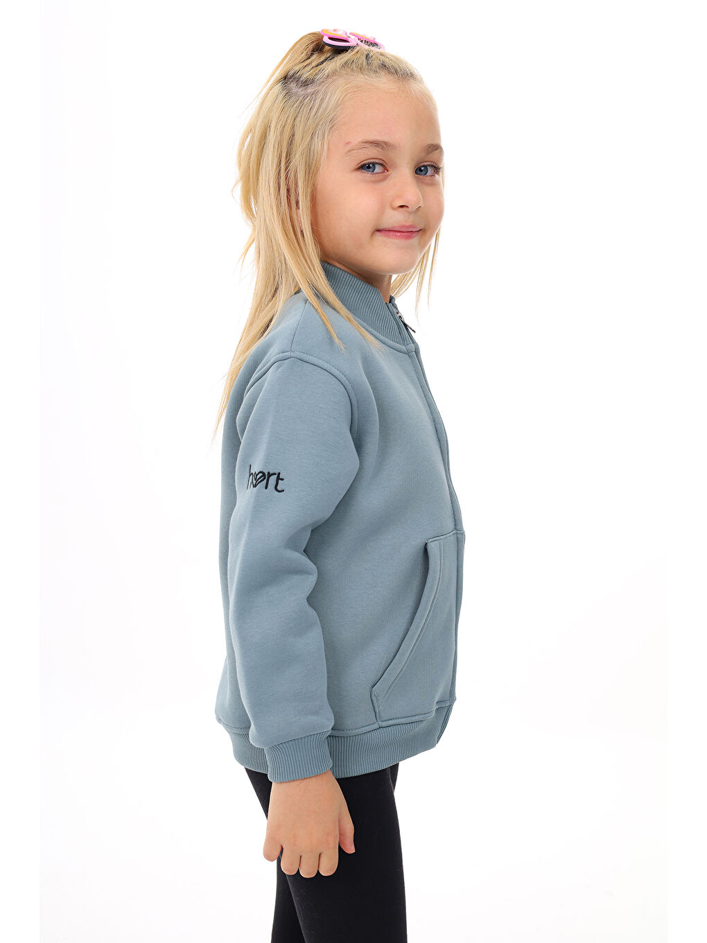 Petrol Kız Çocuk Nakışlı Hırka-2