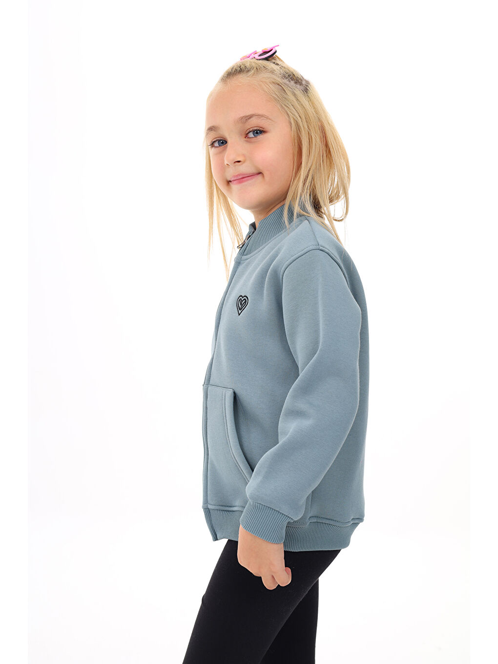 Petrol Kız Çocuk Nakışlı Hırka-3