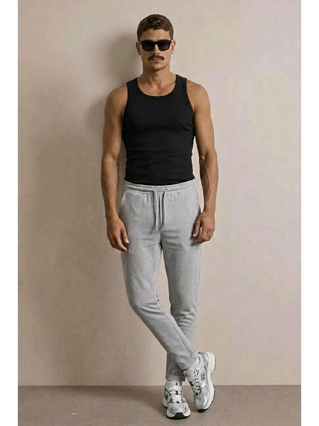 Beyaz Erkek Basic Trend Bel Lastikli A.Gri Bol Pantolon-2