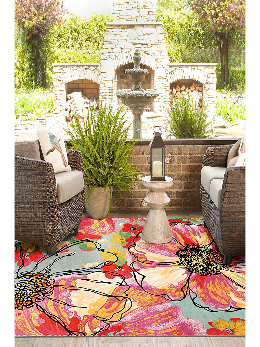 Pembe Dekoratif Salon Halısı, Makinada Yıkanabilir, Kaymaz Taban, İnce & Modern Tasarım-3