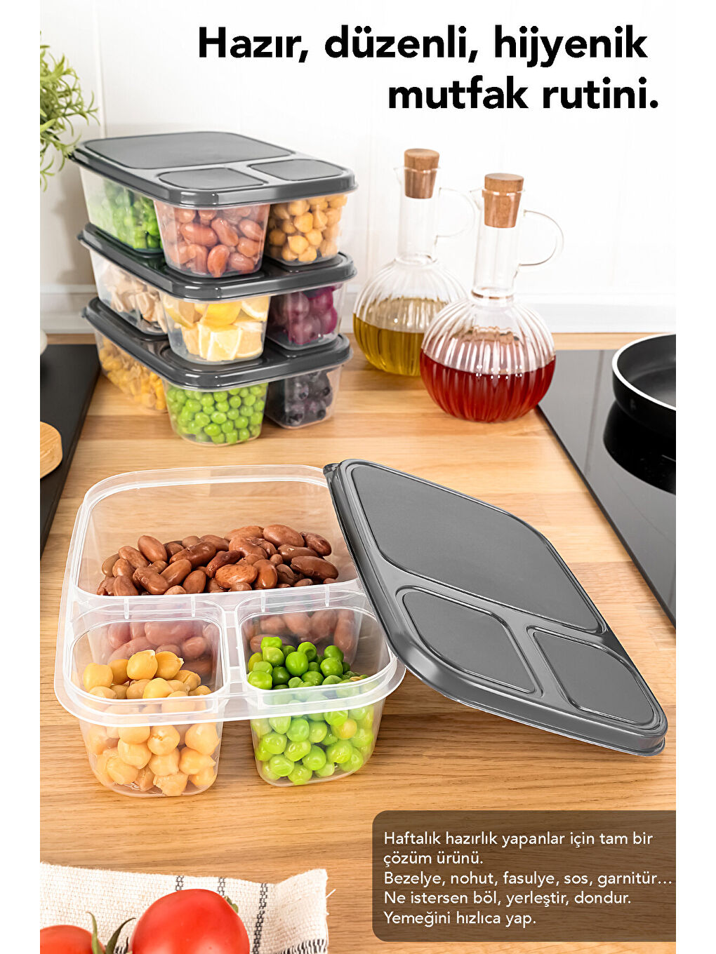 Renksiz 7'li Dikdörtgen 3 Bölmeli Saklama Kabı-4