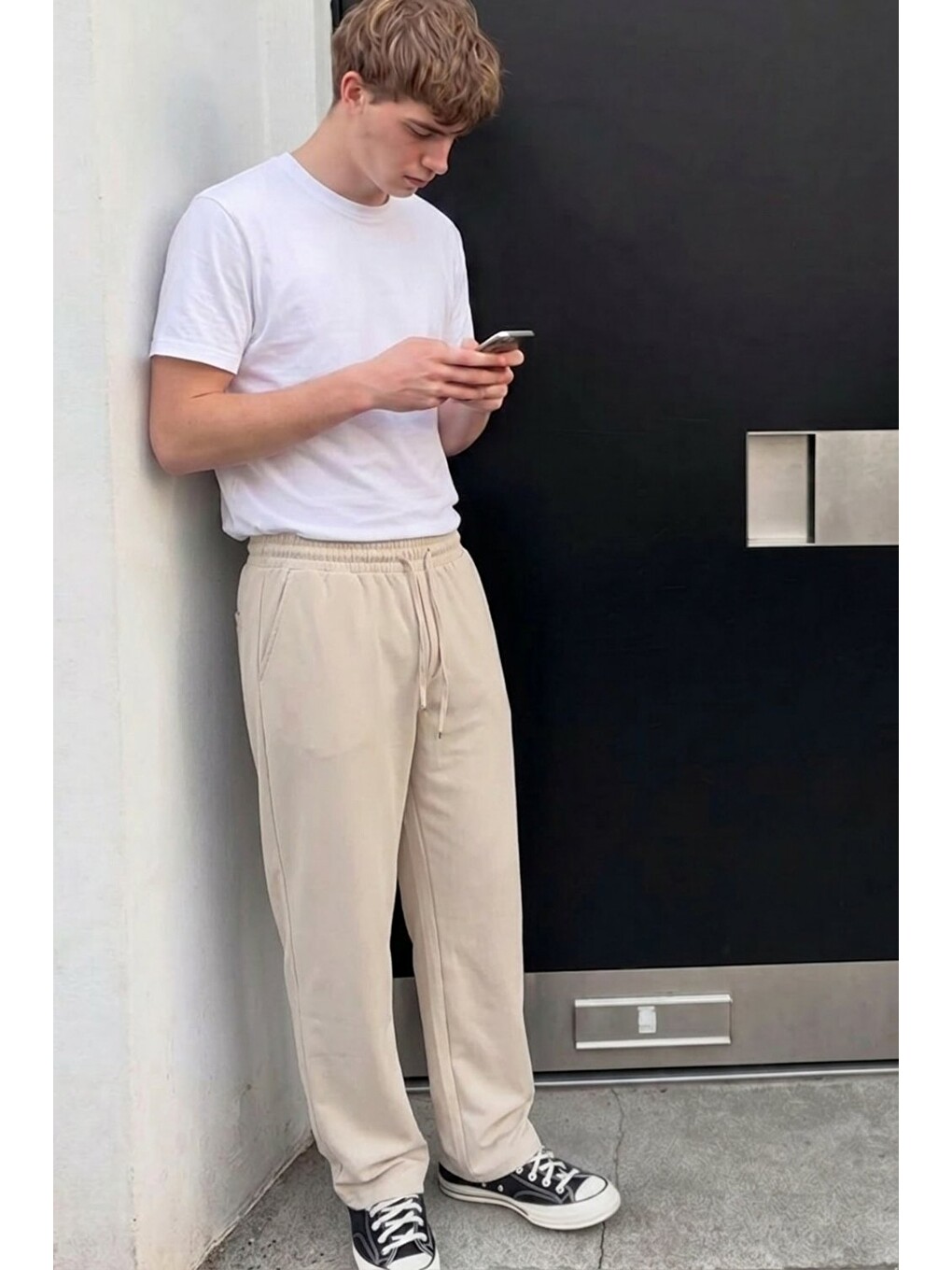 Ekru Erkek Comfort Fit Bol Paça Krem Baggy Pantolon