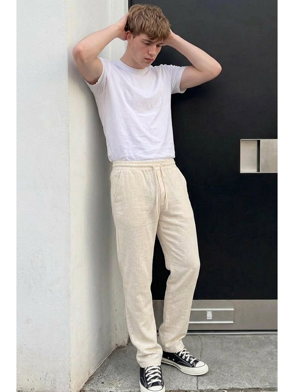 Ekru Erkek Comfort Fit Bol Paça Krem Baggy Pantolon-2