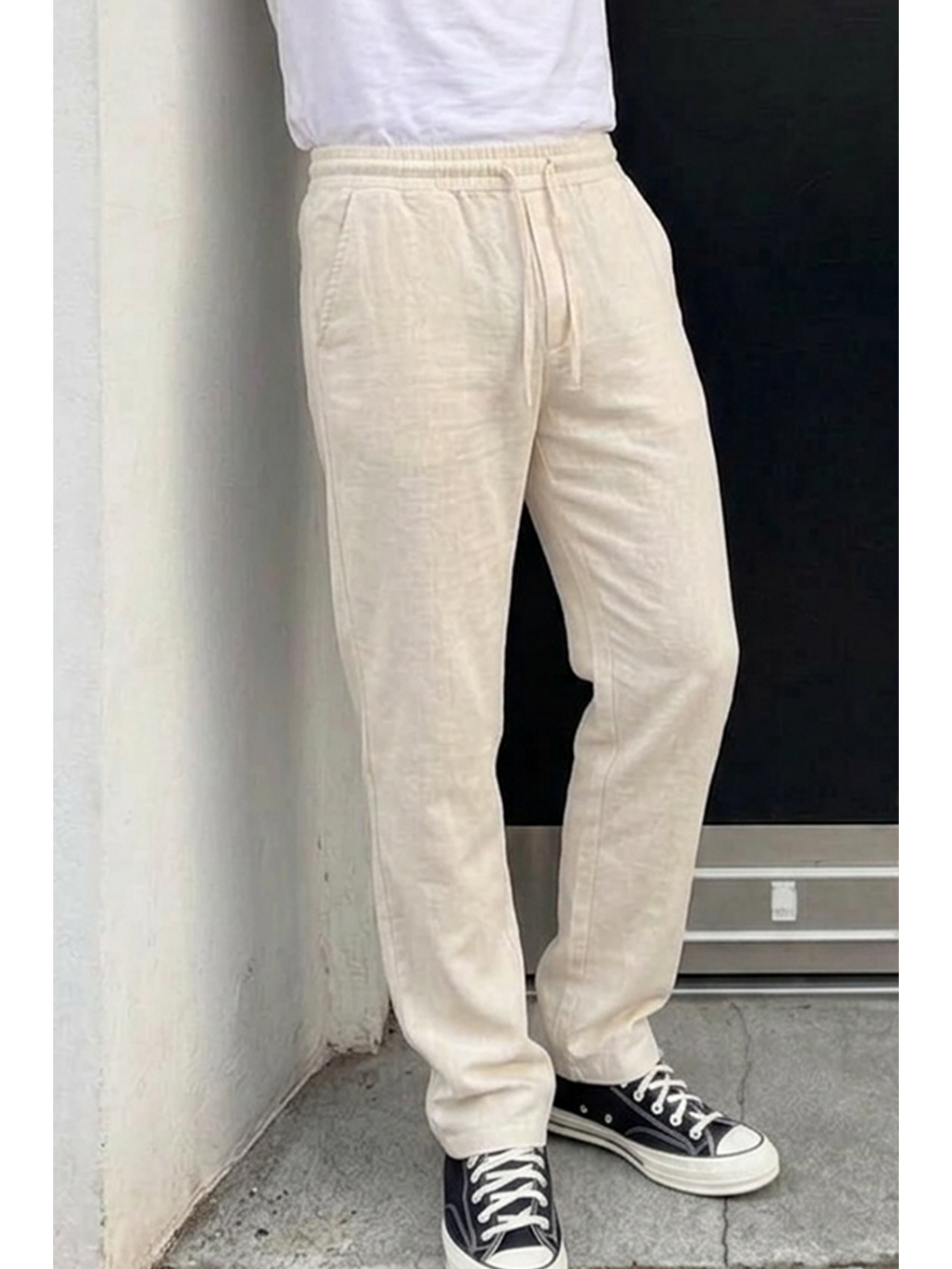 Ekru Erkek Comfort Fit Bol Paça Krem Baggy Pantolon-4