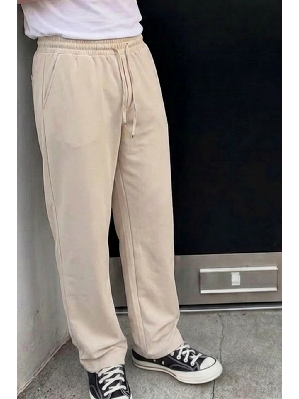 Ekru Erkek Comfort Fit Bol Paça Krem Baggy Pantolon-5