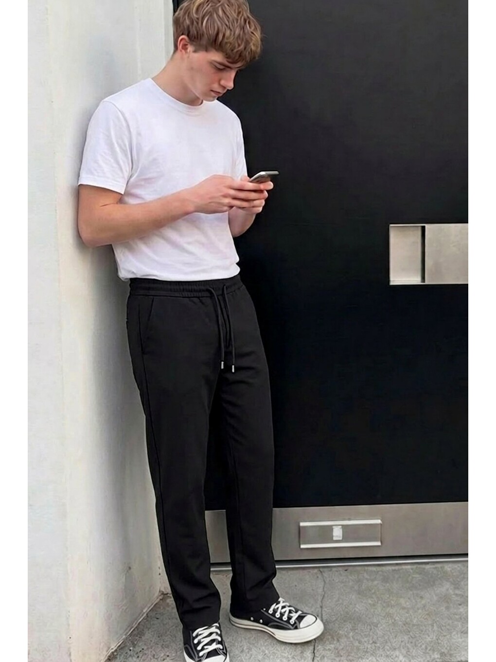 Erkek Comfort Fit Bol Paça Siyah Baggy Pantolon-2