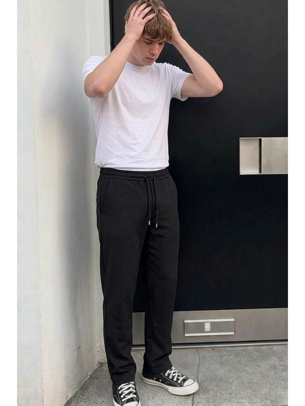 Erkek Comfort Fit Bol Paça Siyah Baggy Pantolon-3