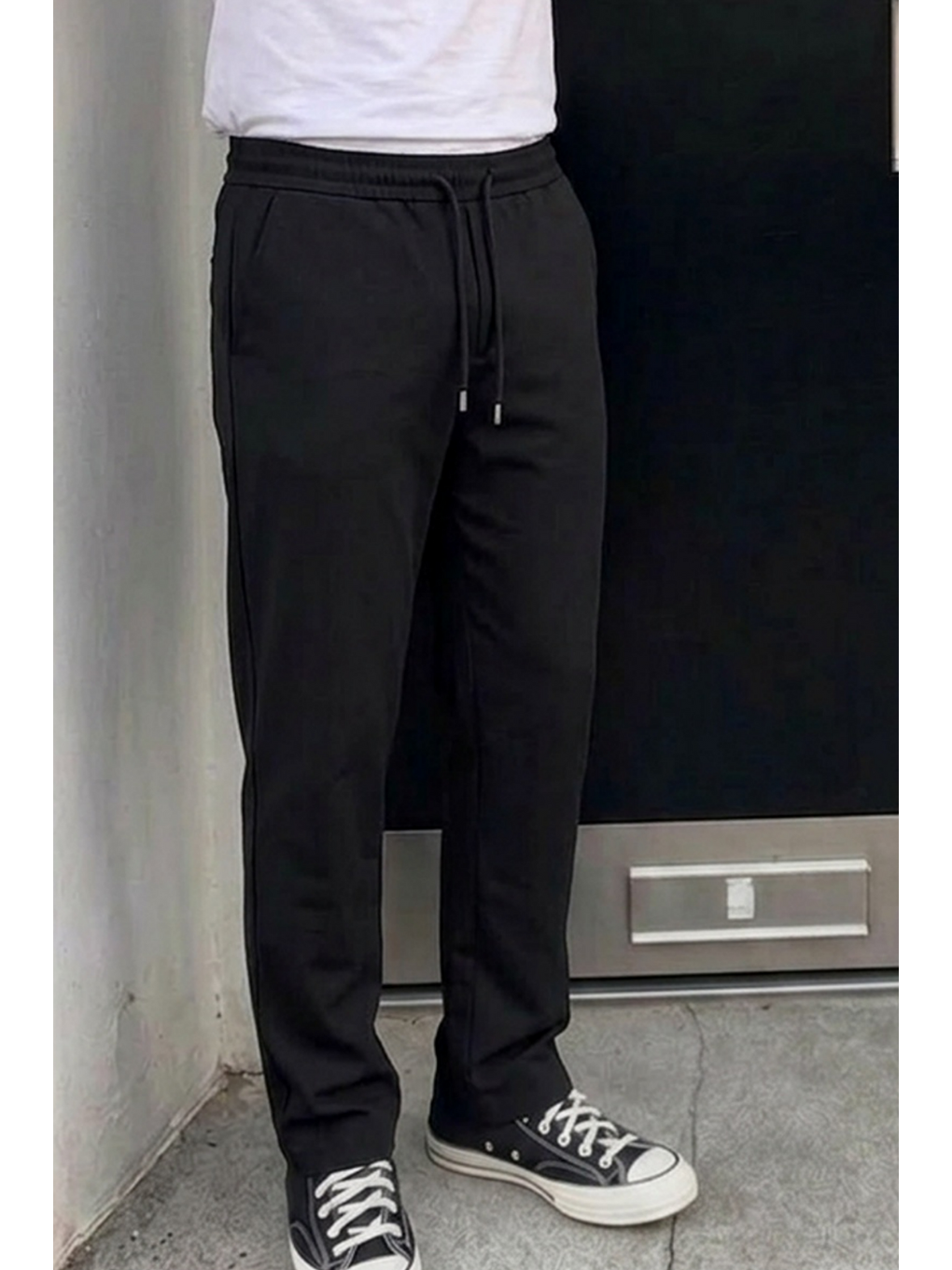 Erkek Comfort Fit Bol Paça Siyah Baggy Pantolon-4