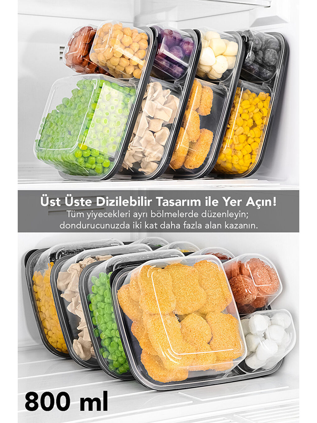 Renksiz 7'li Dikdörtgen 3 Bölmeli Saklama Kabı-5