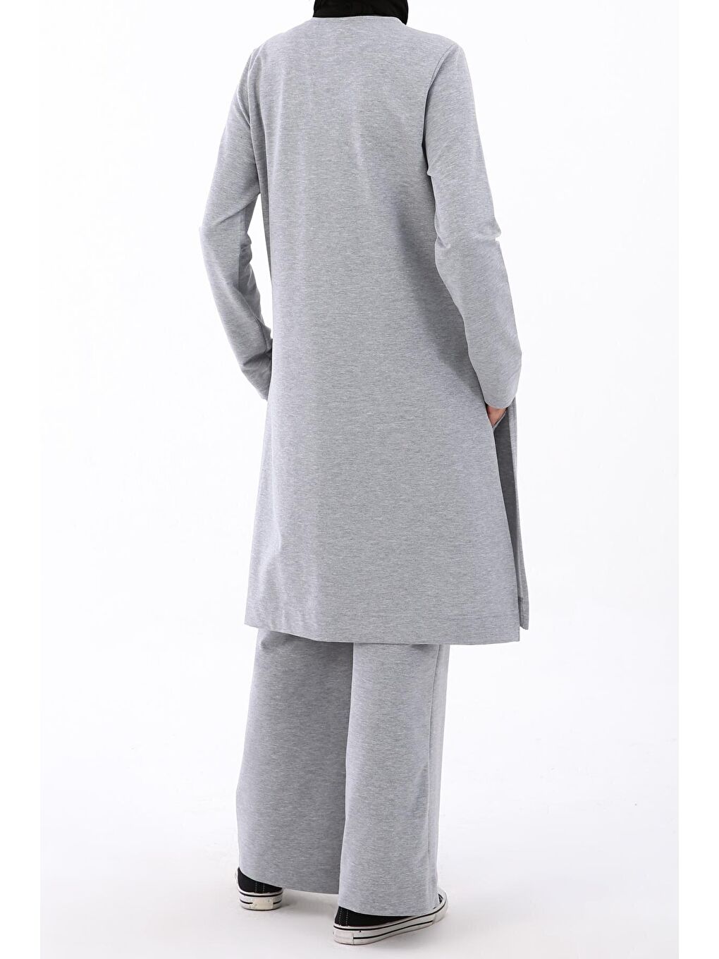 Gri Melanj Yanları Yırtmaçlı Pantolonlu Cepli Takım-4