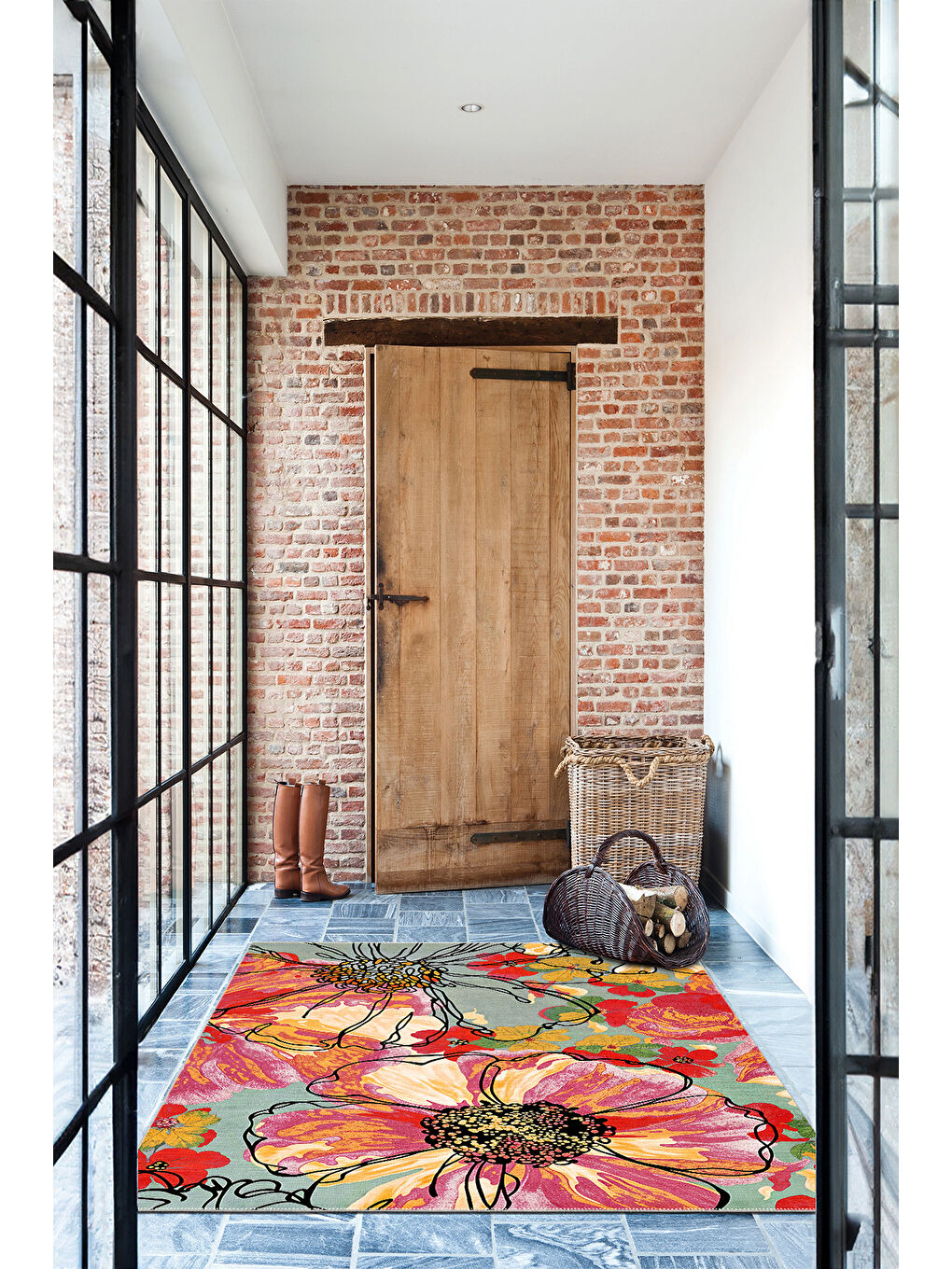 Pembe Dekoratif Salon Halısı, Makinada Yıkanabilir, Kaymaz Taban, İnce & Modern Tasarım-4