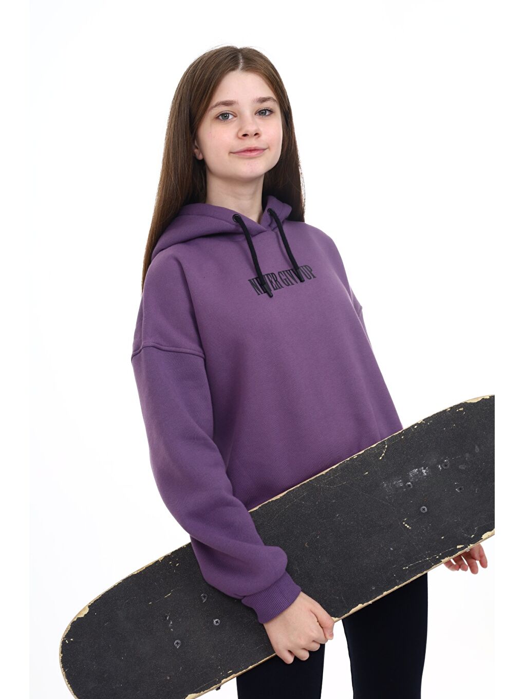 Mor Kız Çocuk Baskılı Sweatshirt-4