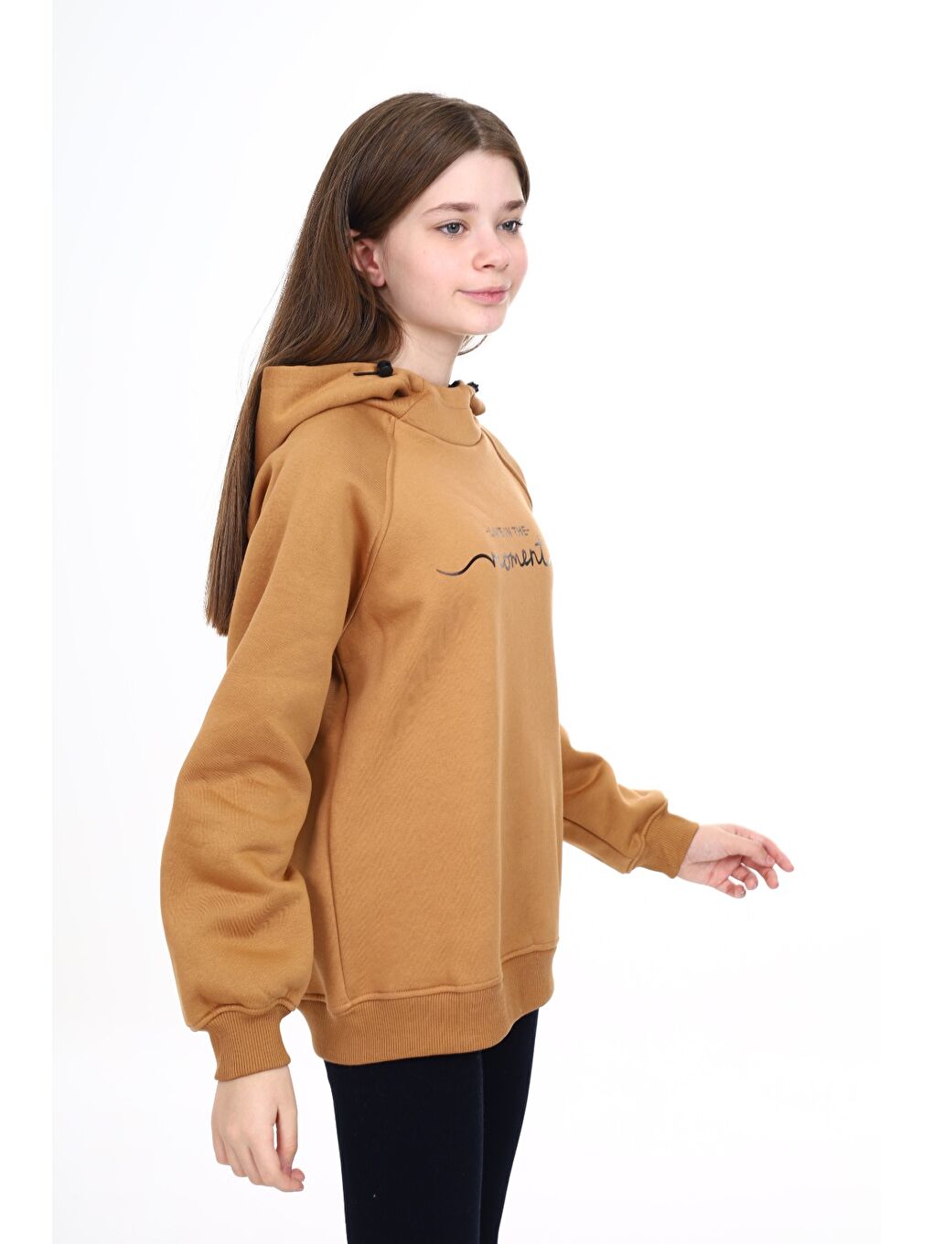Kahverengi Kız Çocuk Baskılı Sweatshirt-1