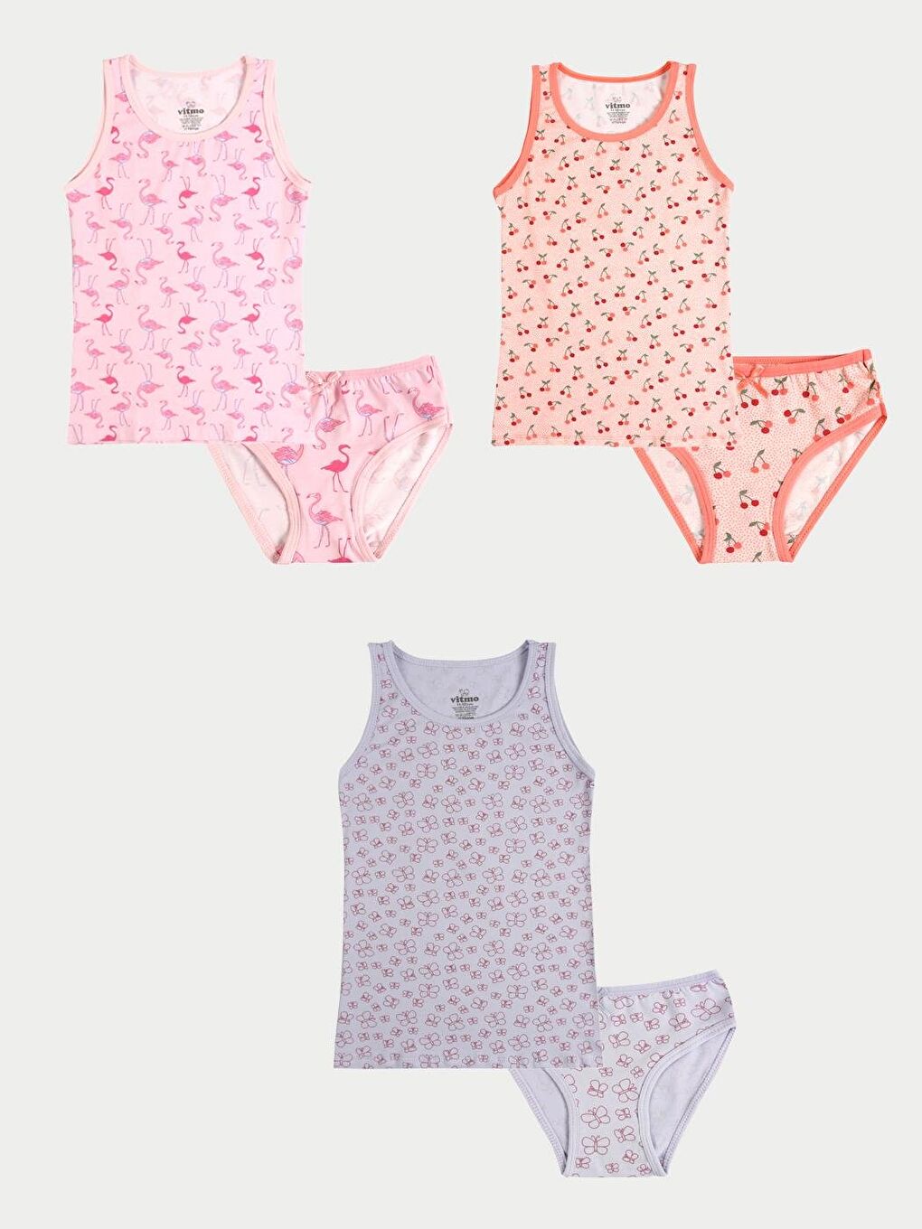 Kız Çocuk Pamuklu 3'Lü Atlet 3'Lü Slip Karışık Renk Cherry 6 Parça Set