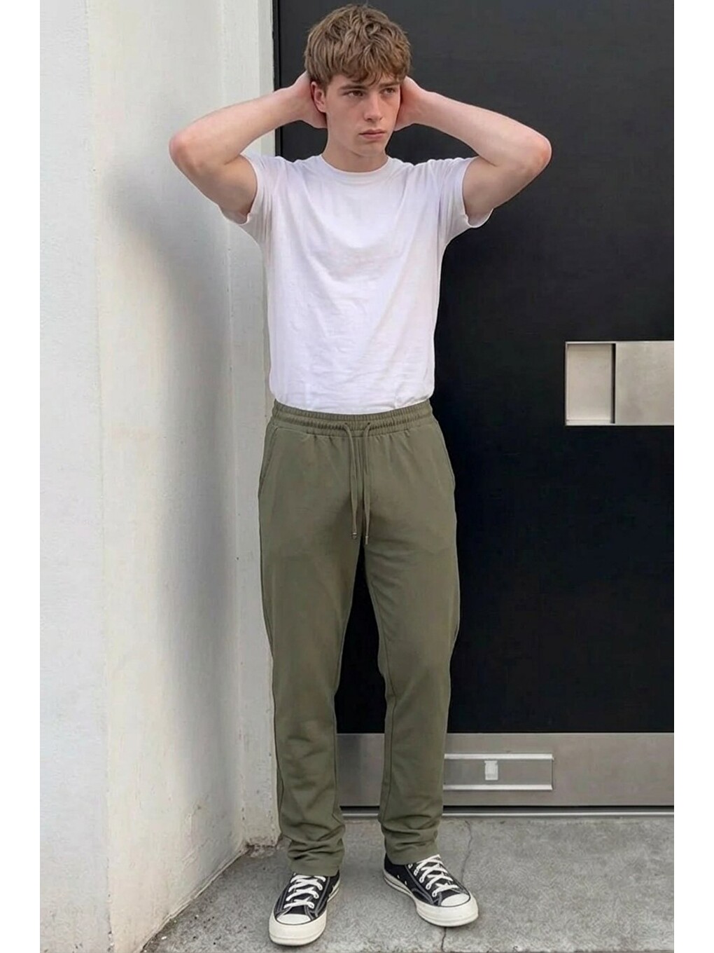 Erkek Comfort Fit Bol Paça Haki Baggy Pantolon-1