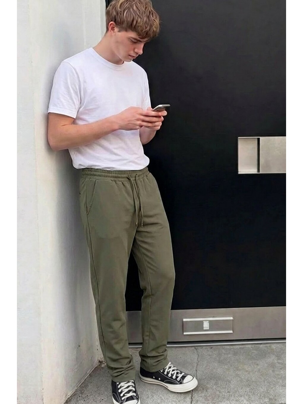 Erkek Comfort Fit Bol Paça Haki Baggy Pantolon-3