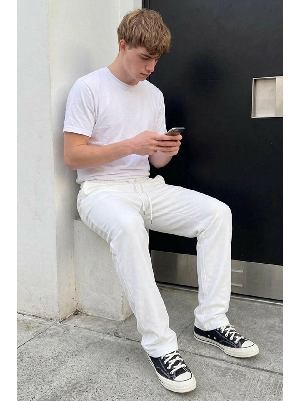Erkek Comfort Fit Bol Paça Beyaz Baggy Pantolon-1