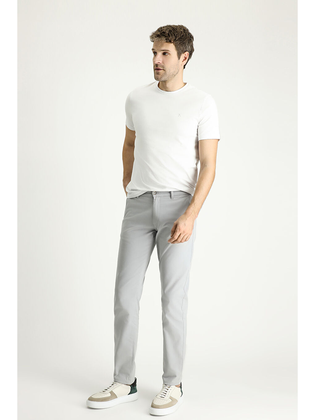 Gri Relaxed Fit Rahat Kesim Desenli Elastanlı Kanvas / Chino Pantolon-1