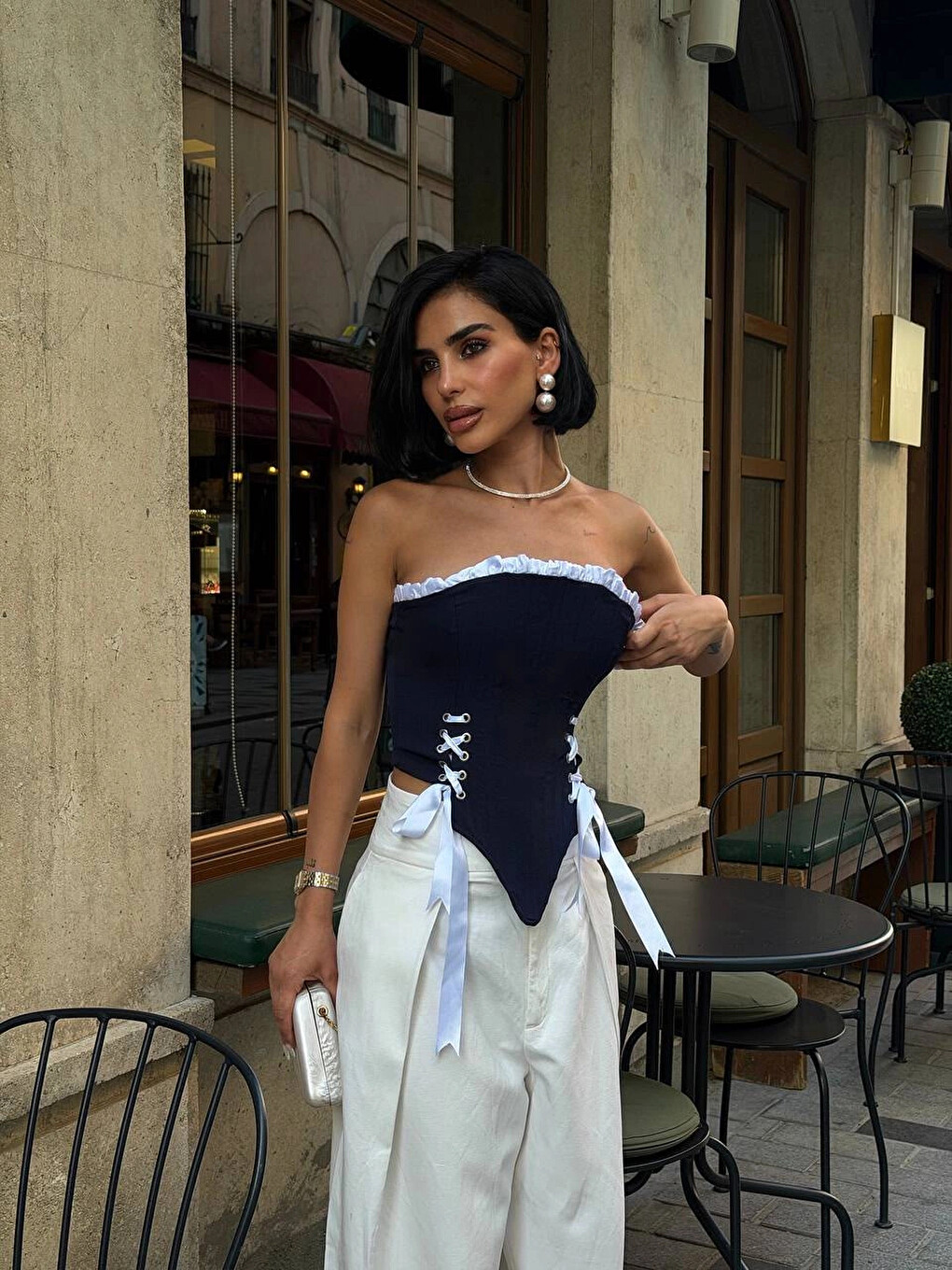 Lacivert Kadın Laci Balenli Korse Büstiyer 1026-221849