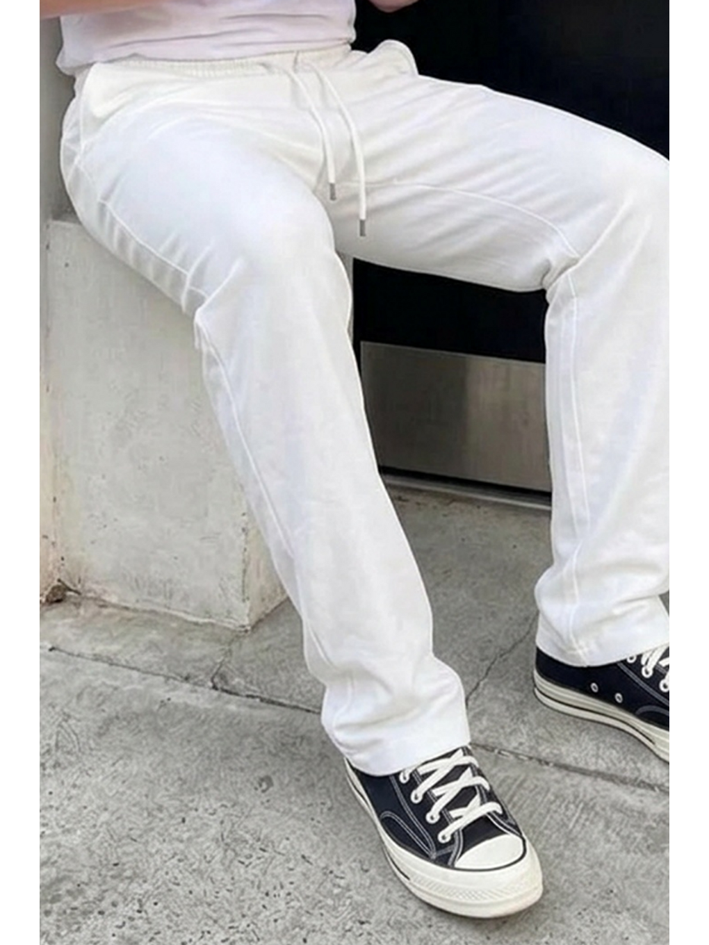 Erkek Comfort Fit Bol Paça Beyaz Baggy Pantolon-5