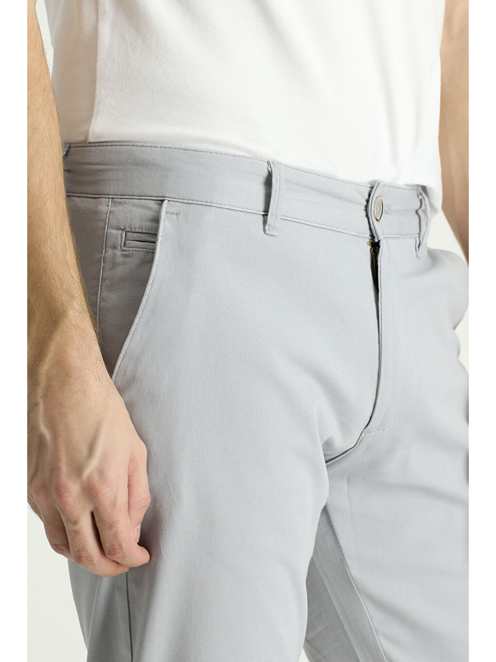 Gri Relaxed Fit Rahat Kesim Desenli Elastanlı Kanvas / Chino Pantolon-2