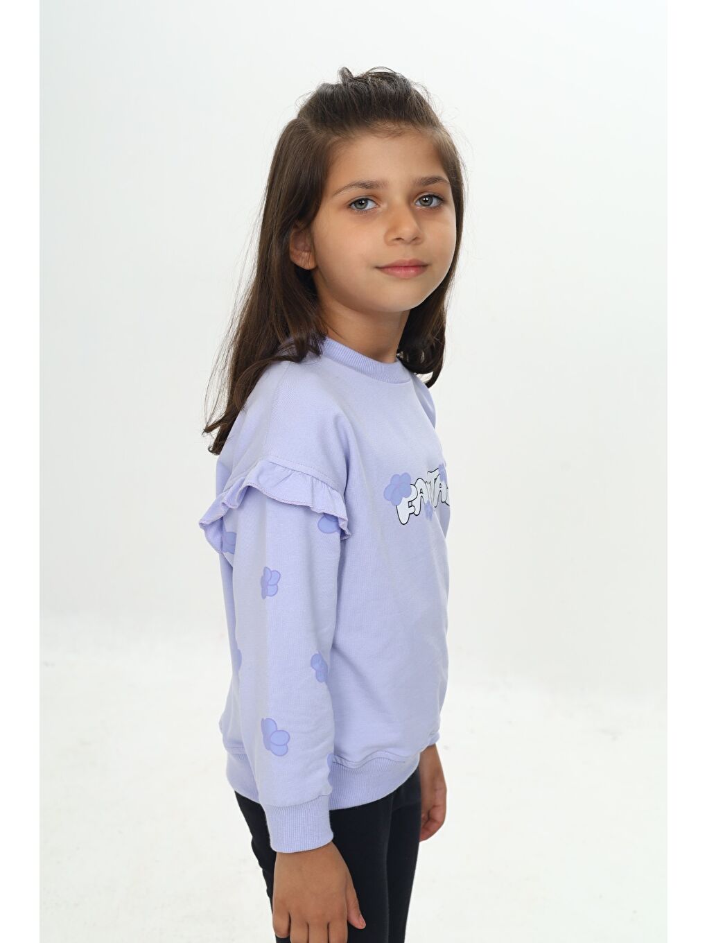 Lila Kız Çocuk Fantasy Çiçek Baskılı Sweatshirt-1