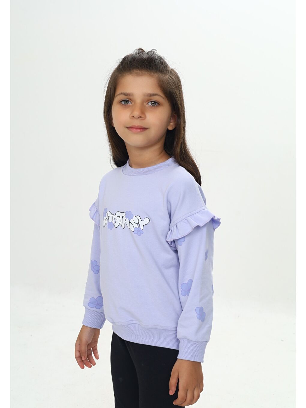 Lila Kız Çocuk Fantasy Çiçek Baskılı Sweatshirt-3