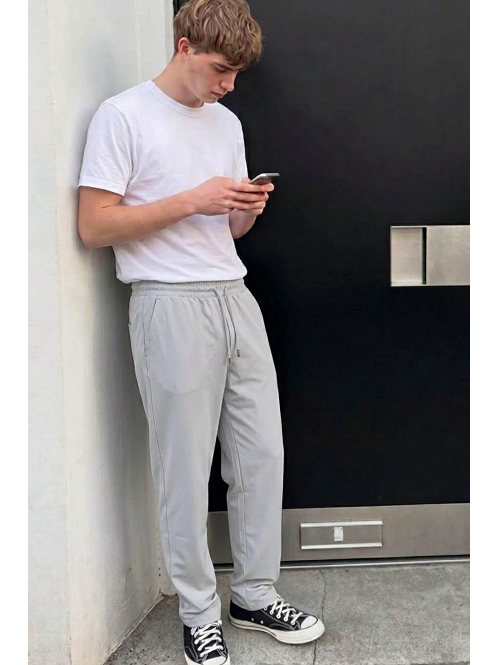 Beyaz Erkek Comfort Fit Bol Paça A.Gri Baggy Pantolon