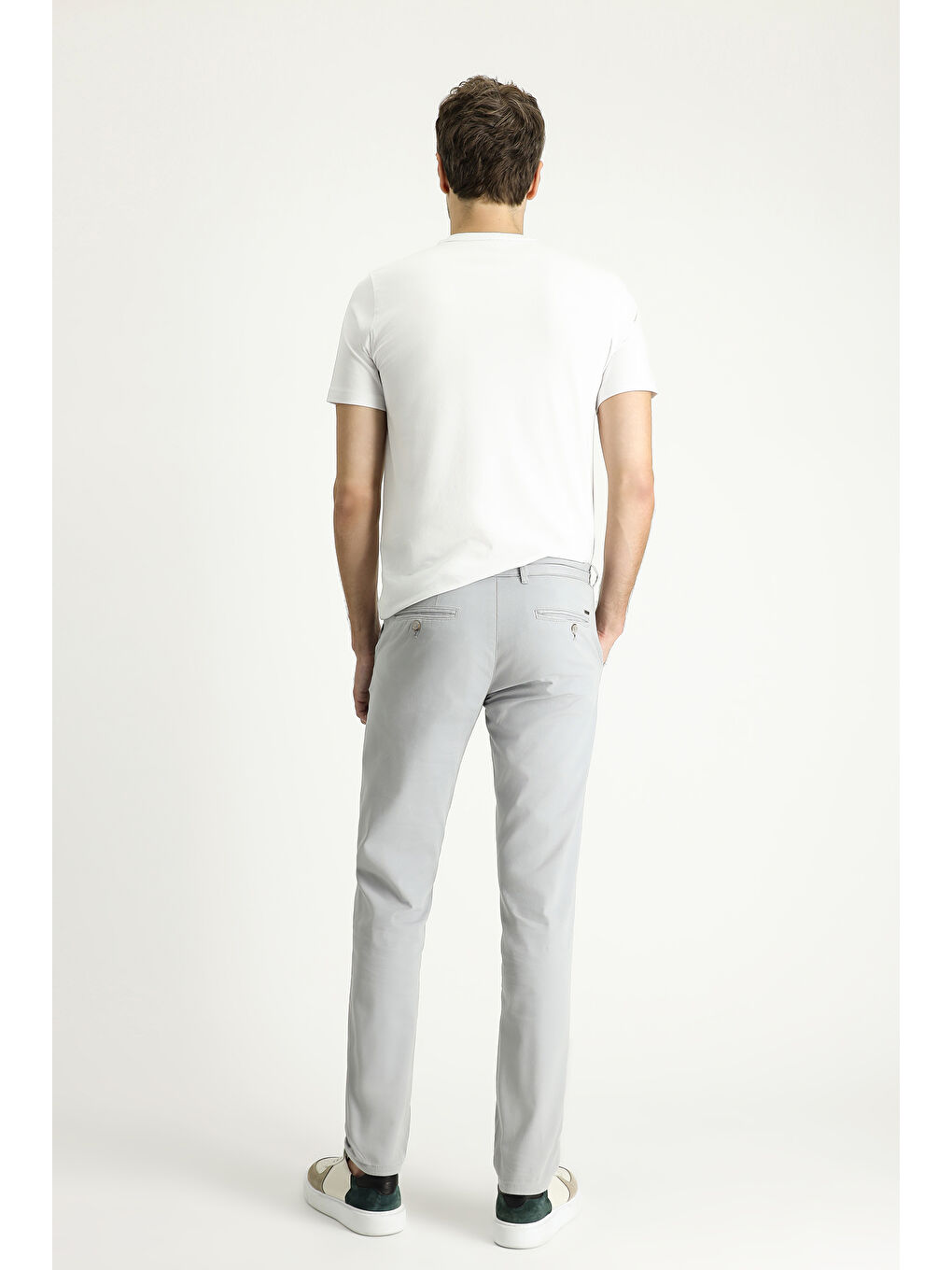 Gri Relaxed Fit Rahat Kesim Desenli Elastanlı Kanvas / Chino Pantolon-3