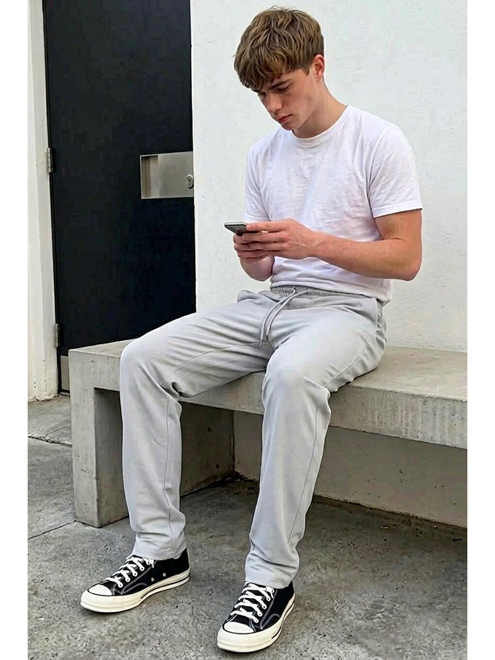 Beyaz Erkek Comfort Fit Bol Paça A.Gri Baggy Pantolon-1