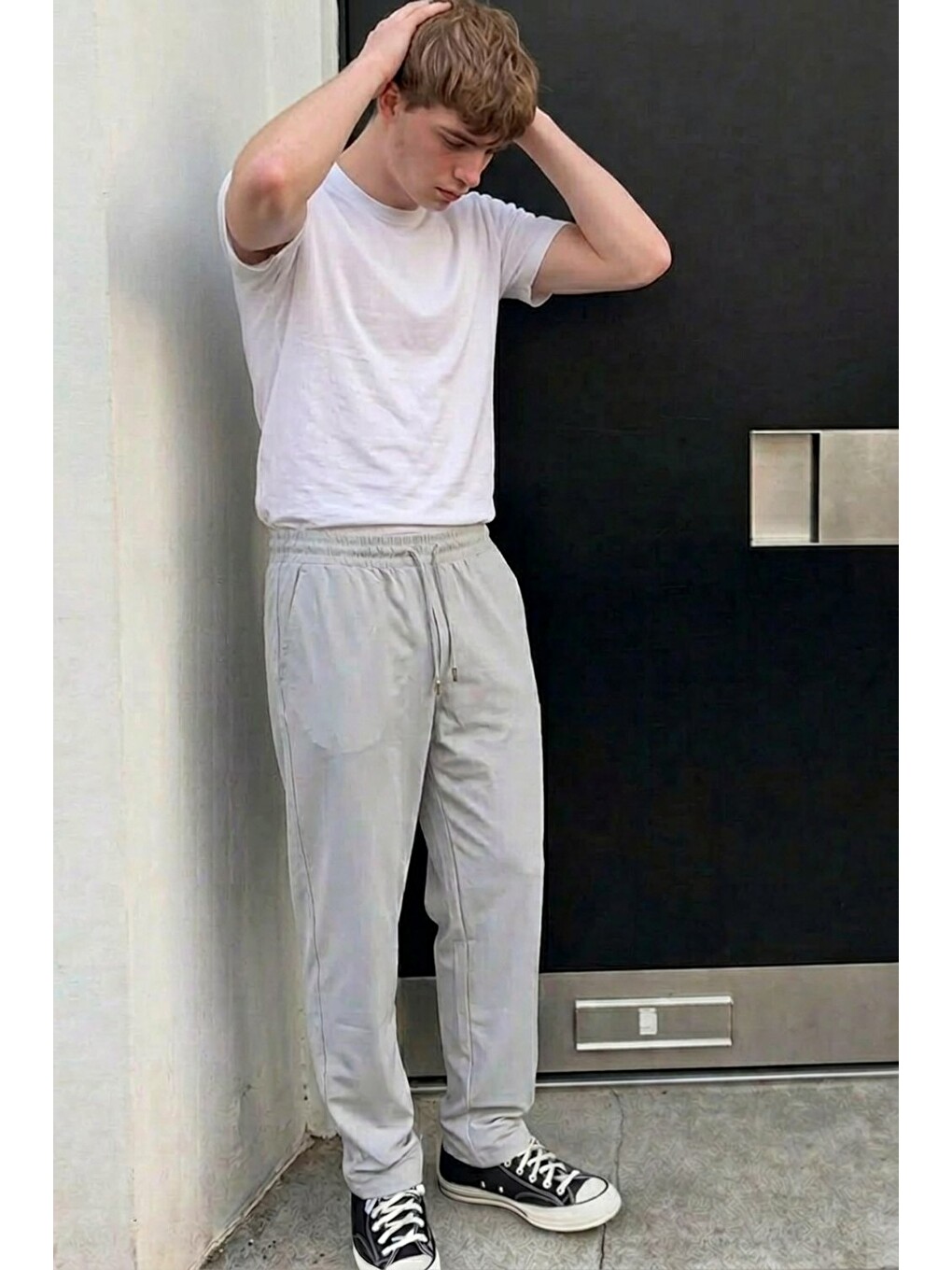 Beyaz Erkek Comfort Fit Bol Paça A.Gri Baggy Pantolon-3