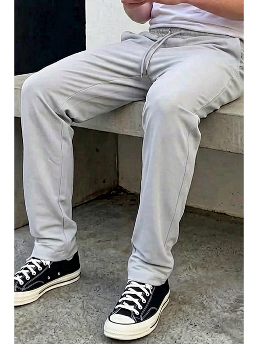 Beyaz Erkek Comfort Fit Bol Paça A.Gri Baggy Pantolon-4
