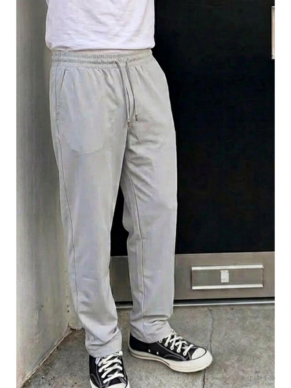 Beyaz Erkek Comfort Fit Bol Paça A.Gri Baggy Pantolon-5